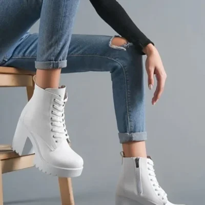 بوت و نیم‌ بوت زنانه چکمه پاشنه‌بلند پلتفرم سفید برند salto ayakkabı - 7783