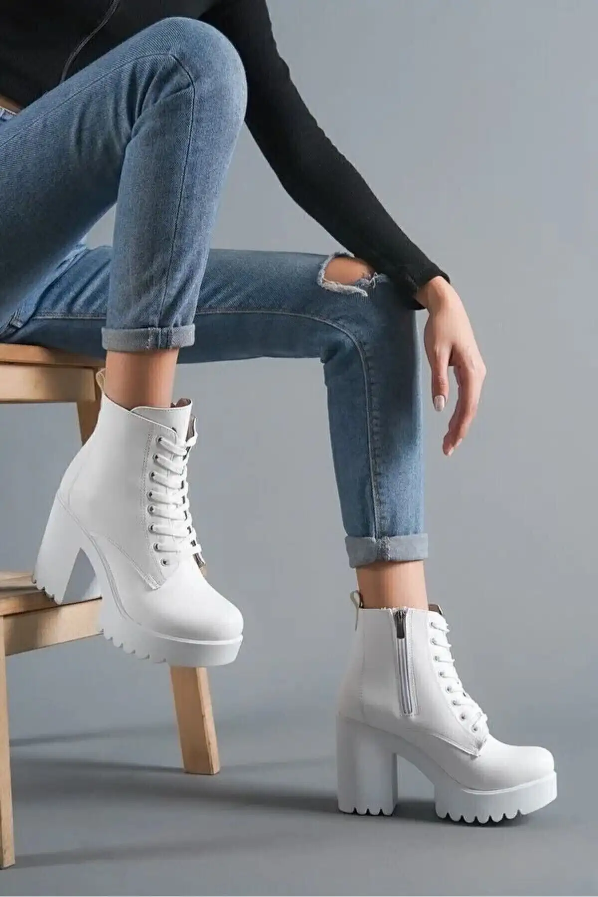 بوت و نیم بوت زنانه چکمه پاشنهبلند پلتفرم سفید برند salto ayakkabı - 7783 بوت و نیم بوت زنانه چکمه پاشنهبلند پلتفرم سفید برند salto ayakkabı - 7783