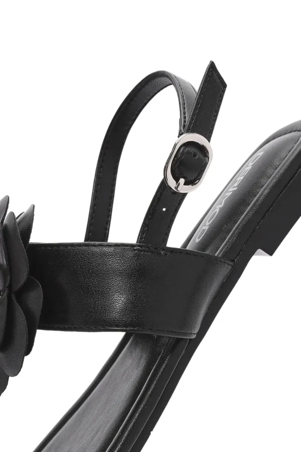 کفش صندل زنانه Sandalet مشکی با جزئیات گل‌دار 25SFE401218 برند Derimod - 8277