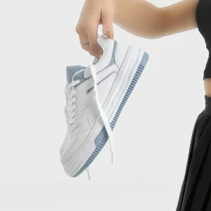 کفش کتانی زنانه ورزشی های سفید و آبی با کفی ترمو و بنددار برند Tonny Black - 7960