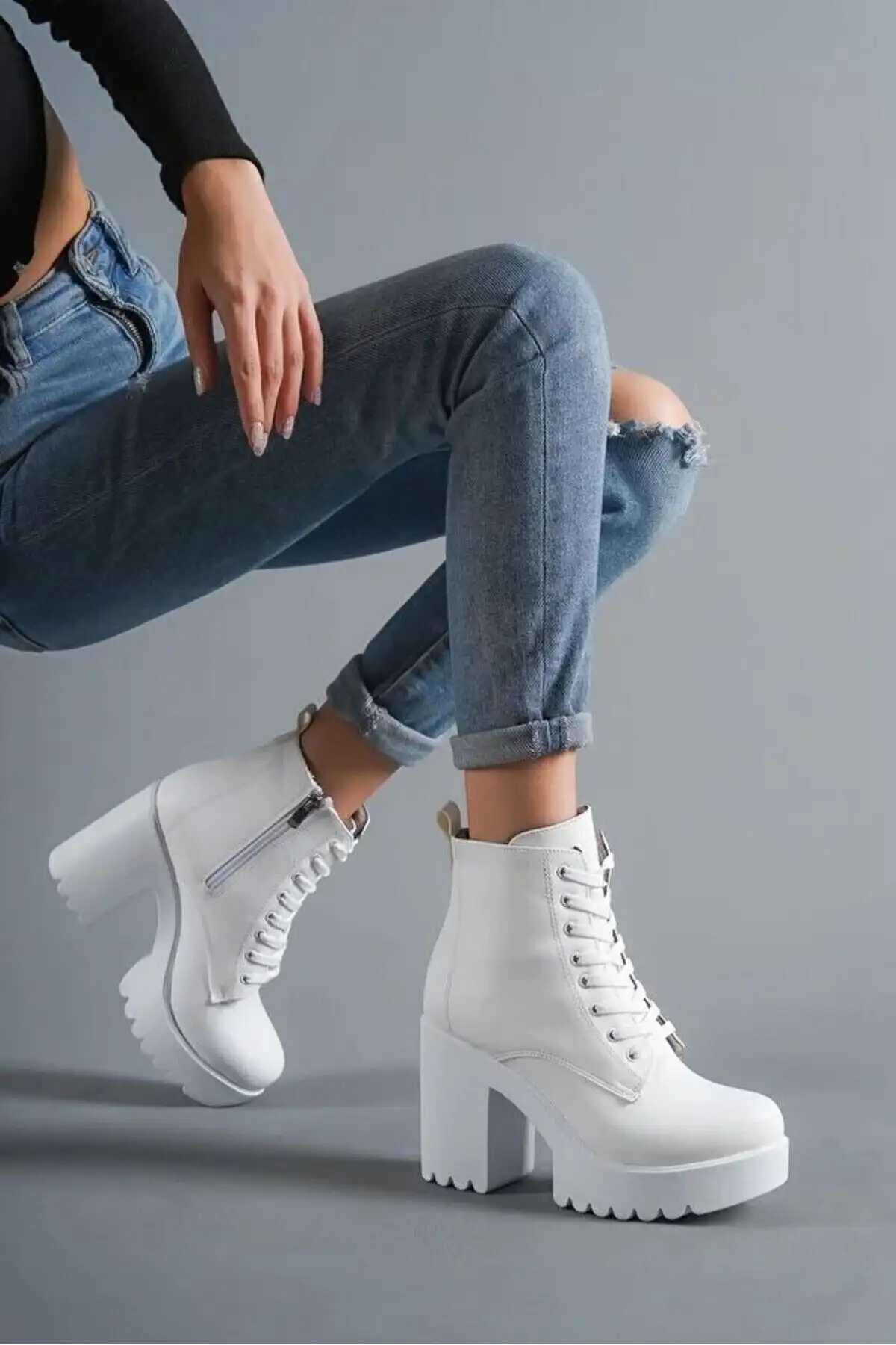 بوت و نیم بوت زنانه چکمه پاشنهبلند پلتفرم سفید برند salto ayakkabı - 7783 بوت و نیم بوت زنانه چکمه پاشنهبلند پلتفرم سفید برند salto ayakkabı - 7783