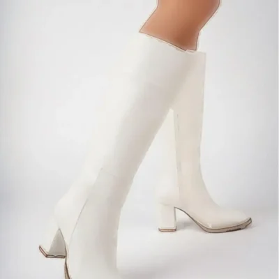 بوت و نیم‌ بوت زنانه چکمه‌های سفید با پاشنه 7 سانتیمتر برند Les Passent - 8087