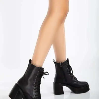 بوت و نیم‌ بوت زنانه کفش چکمه‌ای پاشنه بلند با بند، نیمه‌بلند برند MFT AYAKKABI - 7788