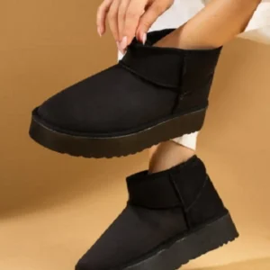 بوت و نیم‌ بوت زنانه مینی سیاه سئدی با داخلی پشمی زیره ضخیم برند Sista Shoes - 8348