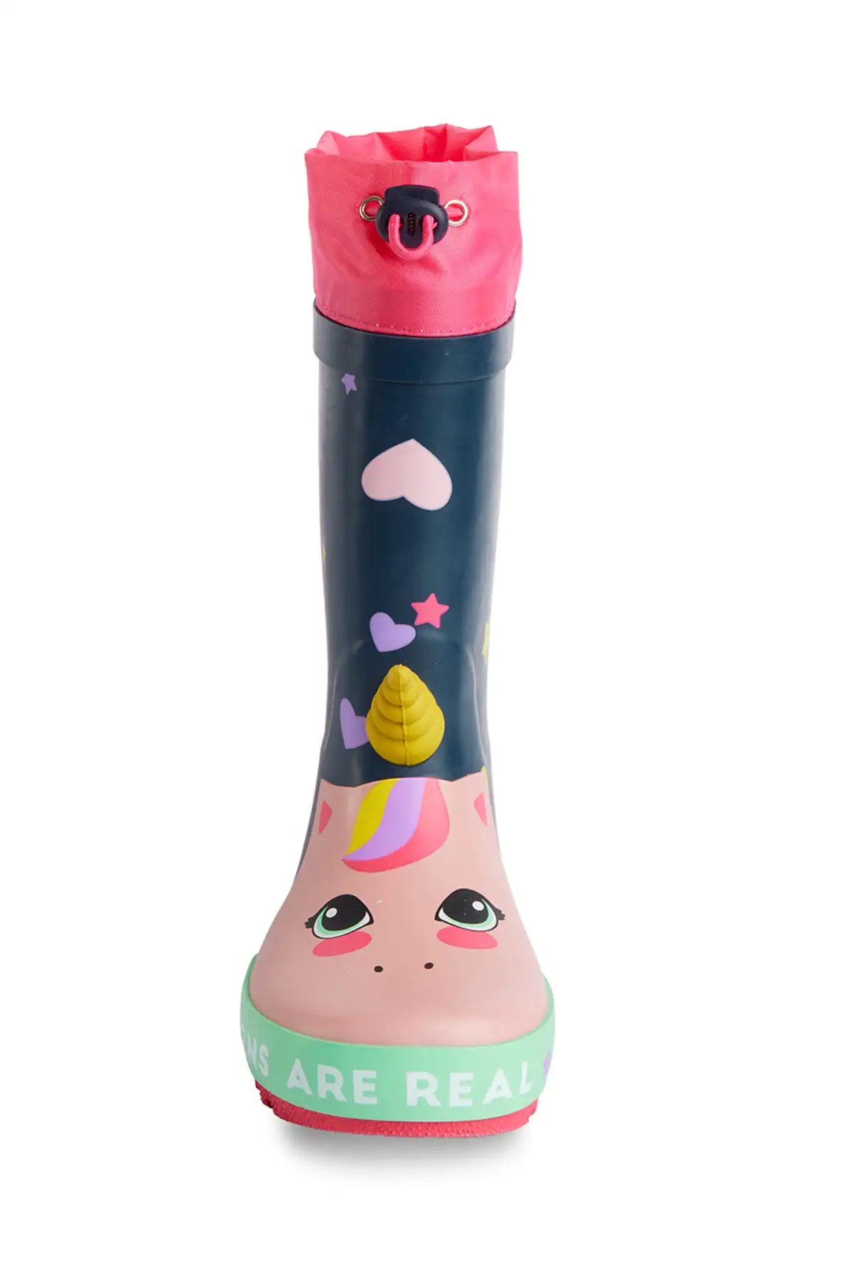 بوت بچگانه چکمه بارانی دخترانه طرح تک شاخ با بند لاستیکی آبی تیره برند Denokids - 7917