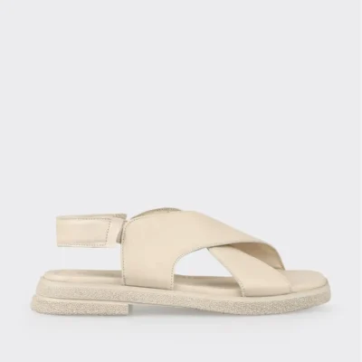 کفش صندل زنانه تخت چرم اکرو برند Elle - 8262