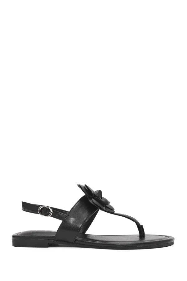 کفش صندل زنانه Sandalet مشکی با جزئیات گل‌دار 25SFE401218 برند Derimod - 8277