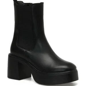 بوت و نیم‌ بوت زنانه کفش پاشنه بلند چرم با ساق elastik Chelsea برند RVNS SHOES - 7791