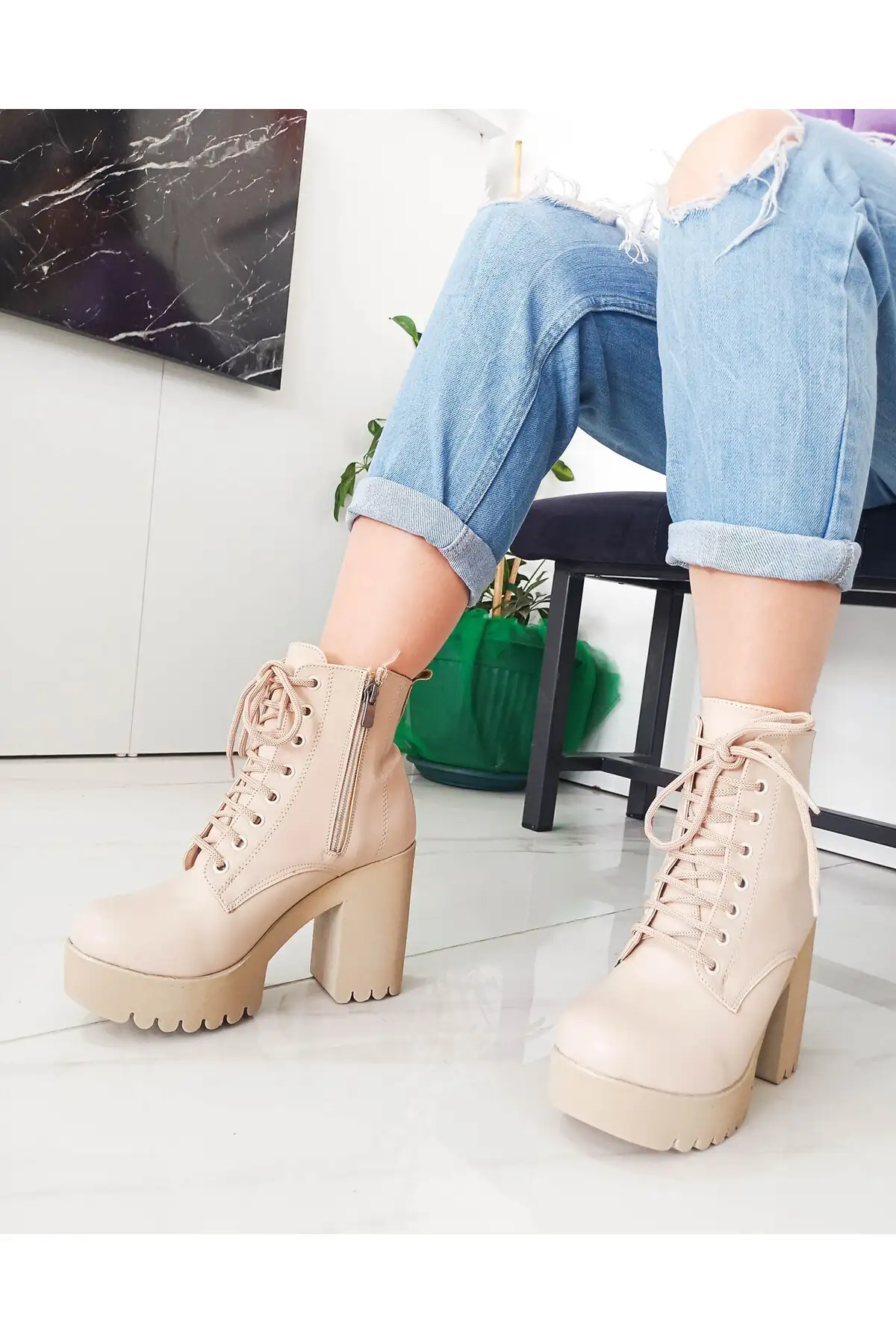 بوت و نیم بوت زنانه پتین  چرم طبیعی رنگی با پاشنه بلند ضخیم برند GDT Ayakkabı - 7810 بوت و نیم بوت زنانه پتین چرم طبیعی رنگی با پاشنه بلند ضخیم برند GDT Ayakkabı - 7810