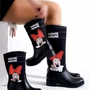 بوت بچگانه چکمه‌های بارانی ضدآب پشمالو با طرح مینی موس برای ست دخترانه برند Sea&Blue - 7635