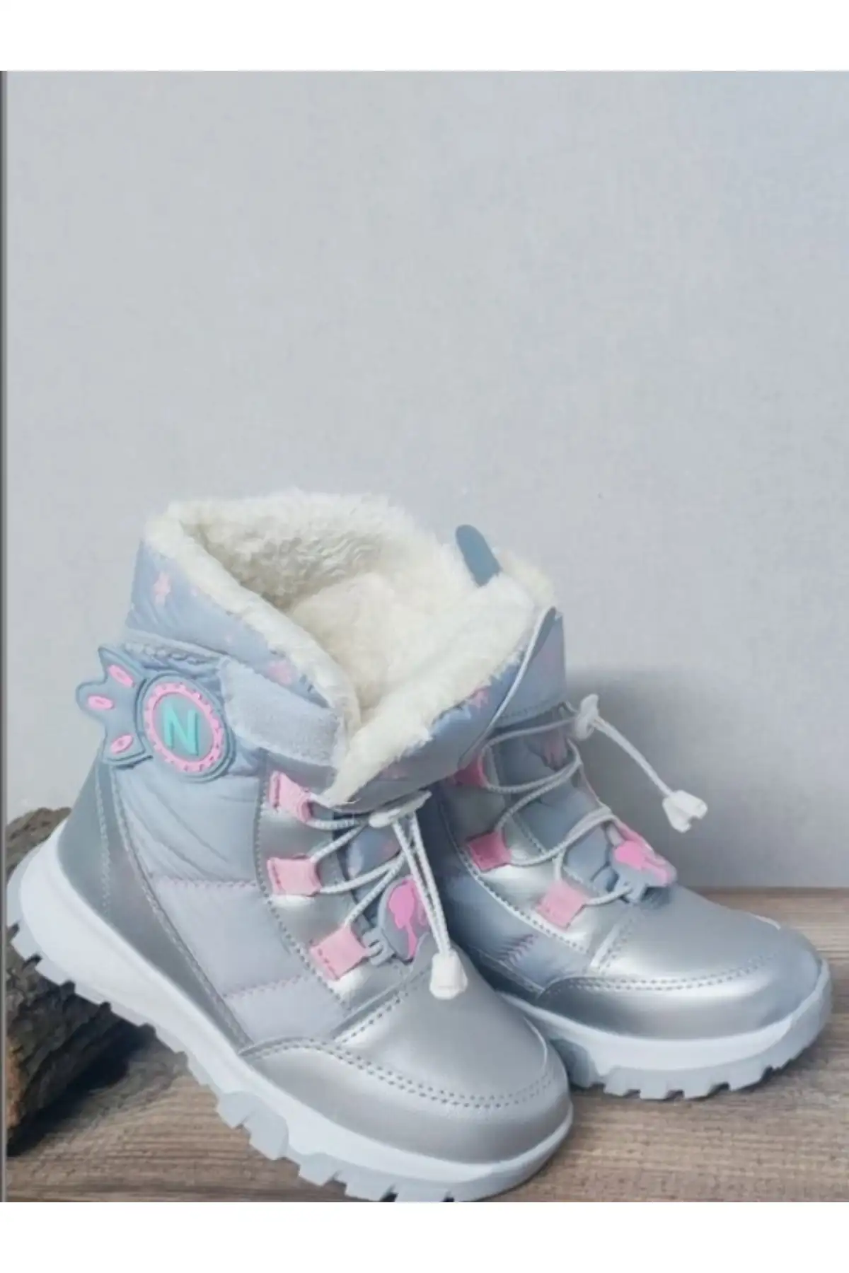 بوت بچگانه  پشمی صورتی دخترانه با طراحی یخی برند McDark - 7623 بوت بچگانه پشمی صورتی دخترانه با طراحی یخی برند McDark - 7623
