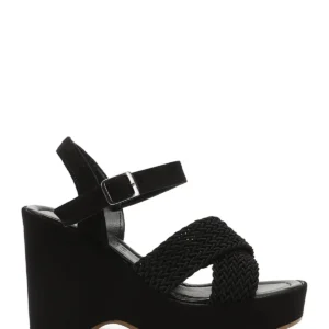 کفش صندل زنانه / دخترانه با کفی بلند مشکی و بند بافته شده برند GÖNDERİ(R) - 8251