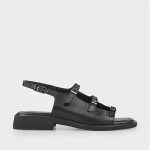 کفش صندل زنانه مشکی چرمی تخت برند Elle - 8254