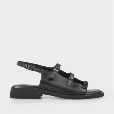 کفش صندل زنانه مشکی چرمی تخت برند Elle - 8254