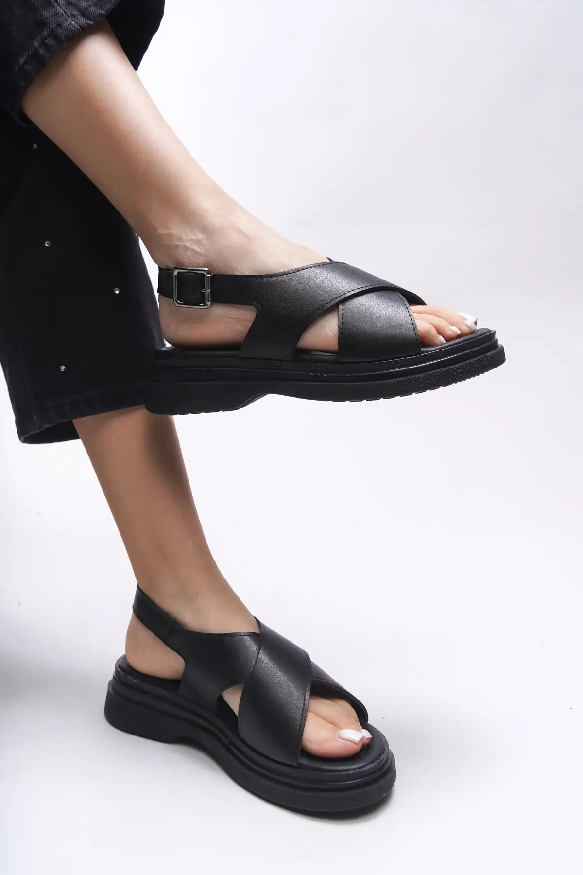 کفش صندل زنانه سندل گرسلاela 0012300 پوست سیاه برند Riccon - 8256