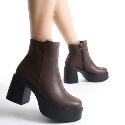 بوت و نیم‌ بوت زنانه پلتفرم با ساقه راحت رنگ قهه‌ای تیره Hancez برند Modabuymus - 7763