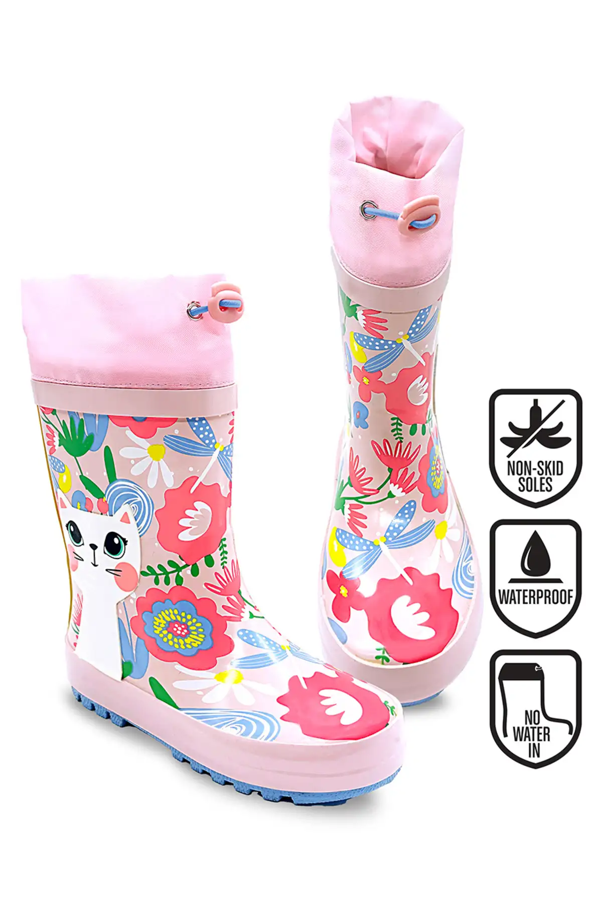 بوت بچگانه پوتین بارانی صورتی دخترانه با طرح گربه و گل برند Denokids - 7932 بوت بچگانه پوتین بارانی صورتی دخترانه با طرح گربه و گل برند Denokids - 7932