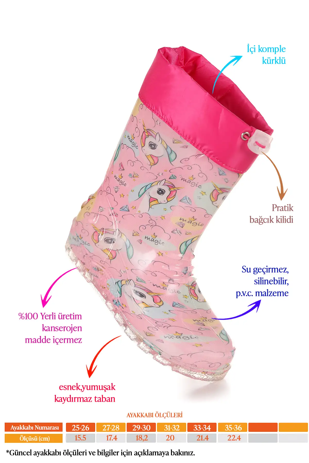 بوت بچگانه چکمههای بارانی دخترانه ضد آب یونيکورن برند Kiko Kids - 7647 بوت بچگانه چکمههای بارانی دخترانه ضد آب یونيکورن برند Kiko Kids - 7647