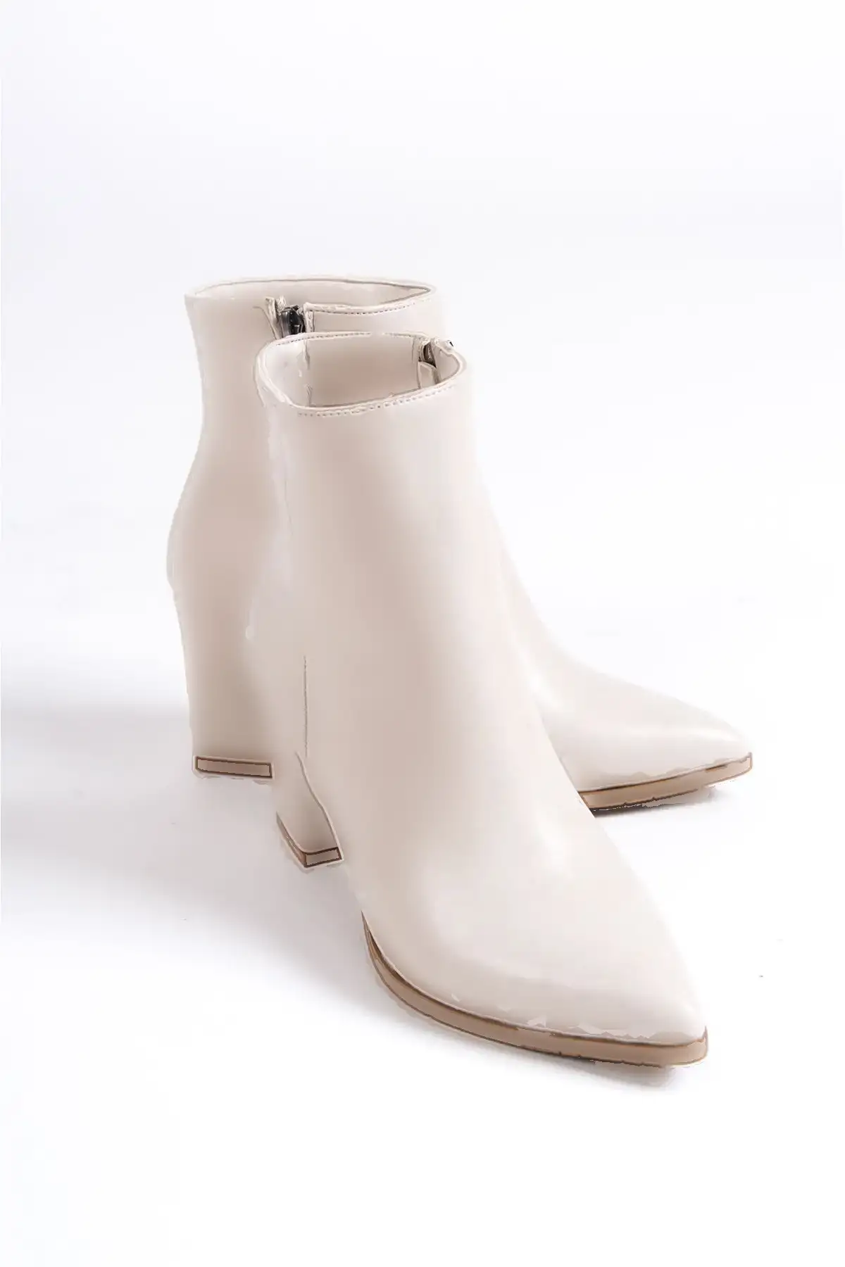 بوت و نیم‌ بوت زنانه کفی بیج مات چرم با زیپ پاشنه بلند کالی برند sefayol - 7565