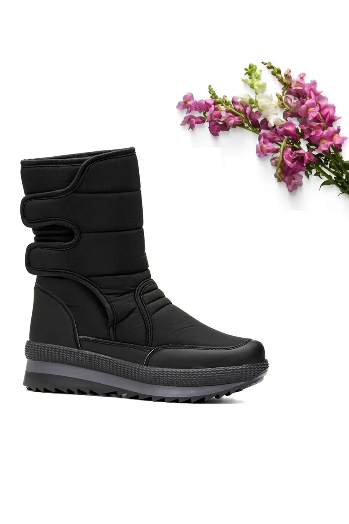بوت و نیم‌ بوت زنانه ‌های برفی رزمره بچگانه با بند چسبی، رنگ سیاه، ضدآب داخلی پشمی مناسب برای زمستان برند Twingo - 7689