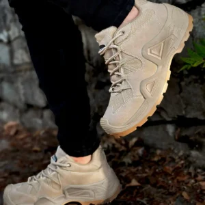 بوت مردانه چکمههای trekking با روکش لاستیکی مشکی خطدار -زنانه کویری برند BIG KING - 8459