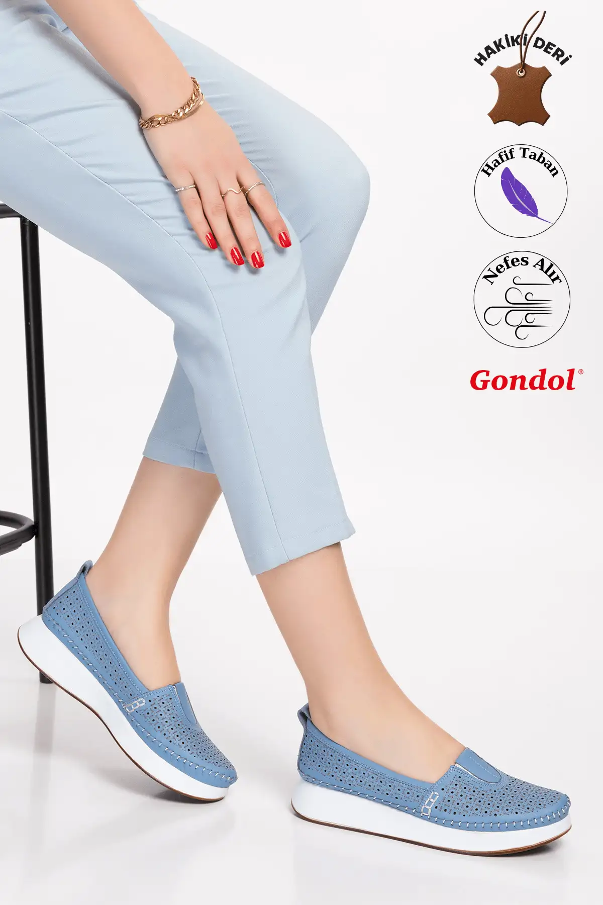 کفش زنانه تابستانی راحت از چرم طبیعی کلا.14 - آبی - شماره 37 برند Gondol - 8509 کفش زنانه تابستانی راحت از چرم طبیعی کلا.14 - آبی - شماره 37 برند Gondol - 8509