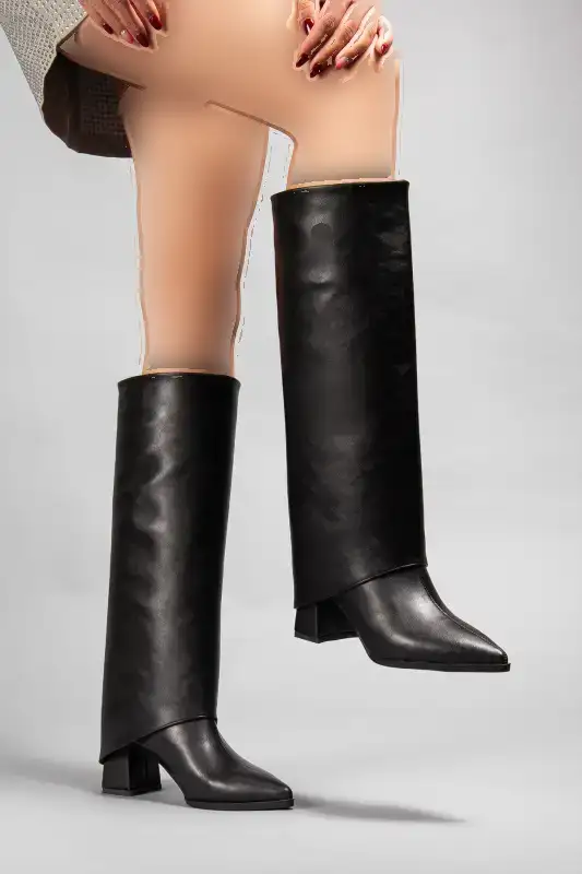 بوت و نیم بوت زنانه چکمه مشکی با جزئیات قابل جدا شدن دمپایی، نک تیز با زیپ برند camaiore - 8601 بوت و نیم بوت زنانه چکمه مشکی با جزئیات قابل جدا شدن دمپایی، نک تیز با زیپ برند camaiore - 8601