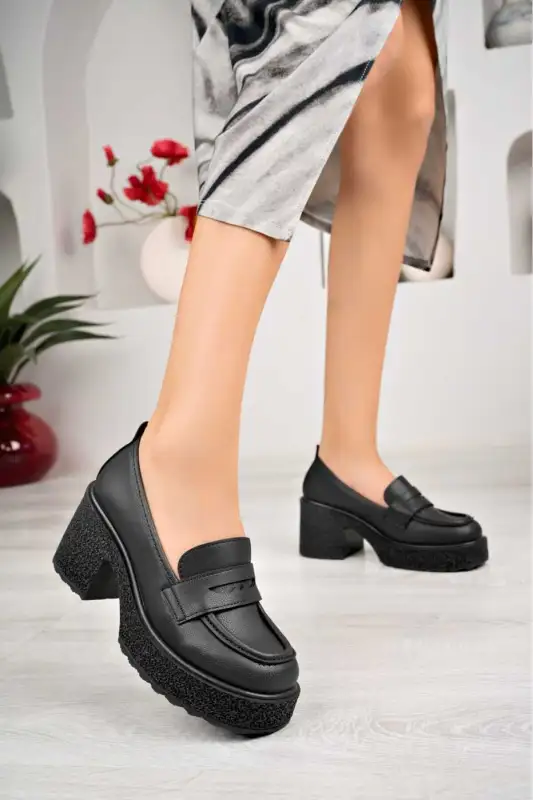 کفش لوفر زنانه moccasin پاشنه بلند چرم مشکی برند BAHRİNA - 8544 کفش لوفر زنانه moccasin پاشنه بلند چرم مشکی برند BAHRİNA - 8544