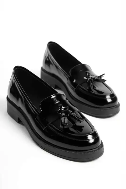 کفش لوفر زنانه کیف چرمی مشکی با پاپیون، راحتی با پاپیون مشکی براق برند GRADA - 8565 کفش لوفر زنانه کیف چرمی مشکی با پاپیون، راحتی با پاپیون مشکی براق برند GRADA - 8565