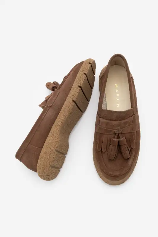 کفش لوفر زنانه روزمره از چرم طبیعی مدل با رنگ قهوهای سوئدی برند Marjin - 8542 کفش لوفر زنانه روزمره از چرم طبیعی مدل با رنگ قهوهای سوئدی برند Marjin - 8542