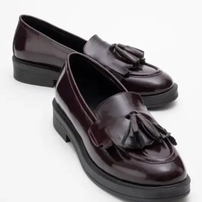 کفش لوفر زنانه مِیلینا از جنس چرم طبیعی با رنگ bordو و طراحی با پاپیون برند luvishoes - 8561