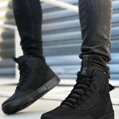 بوت مردانه چکمه‌ی ورزشی روزمره مشکی و خاکستری برند BIG KING - 8454