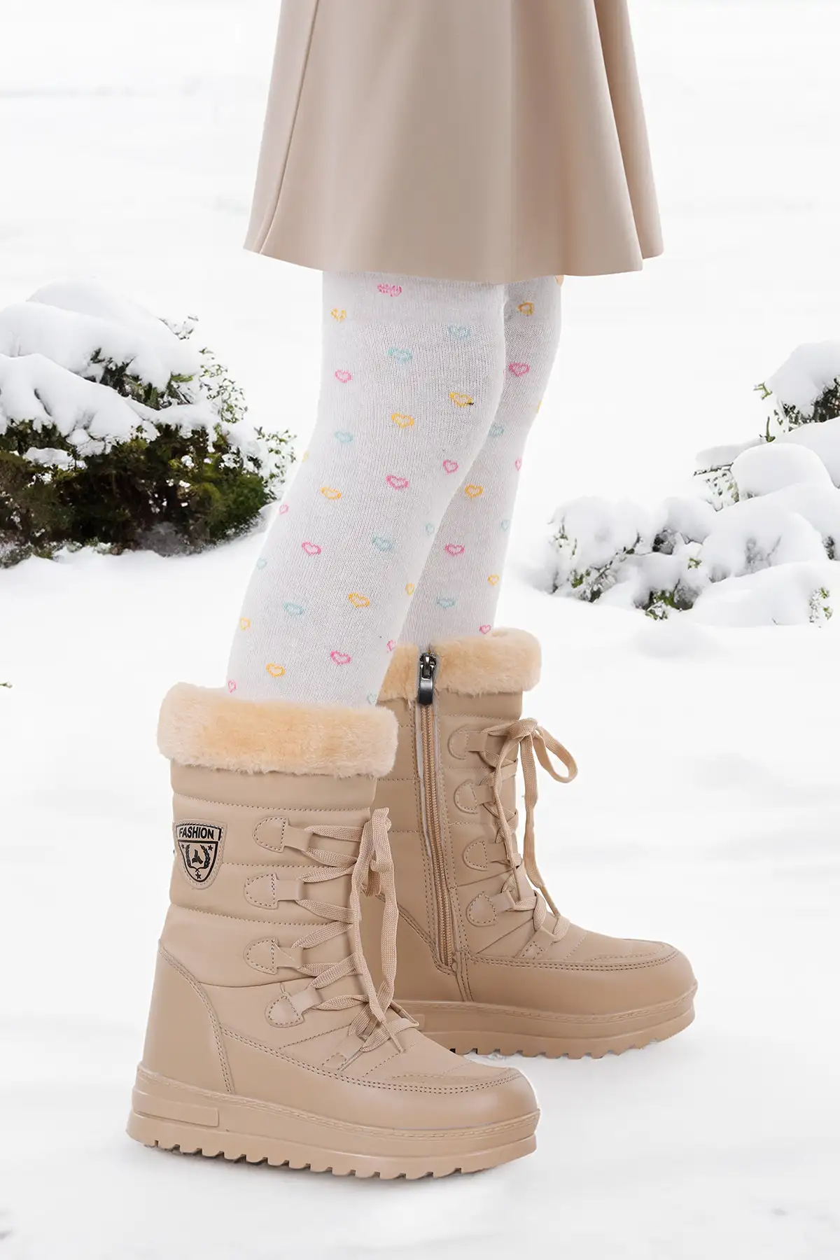 بوت بچگانه چکمه برفی دخترانه دکوی داخلی با پوسته حرارتی و پشمی برند Kiko Kids - 8392