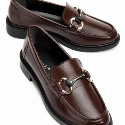 کفش لوفر زنانه لوافر با جزئیات و طراحی قهوه‌ای تیره برند RİSSOLİ - 8548