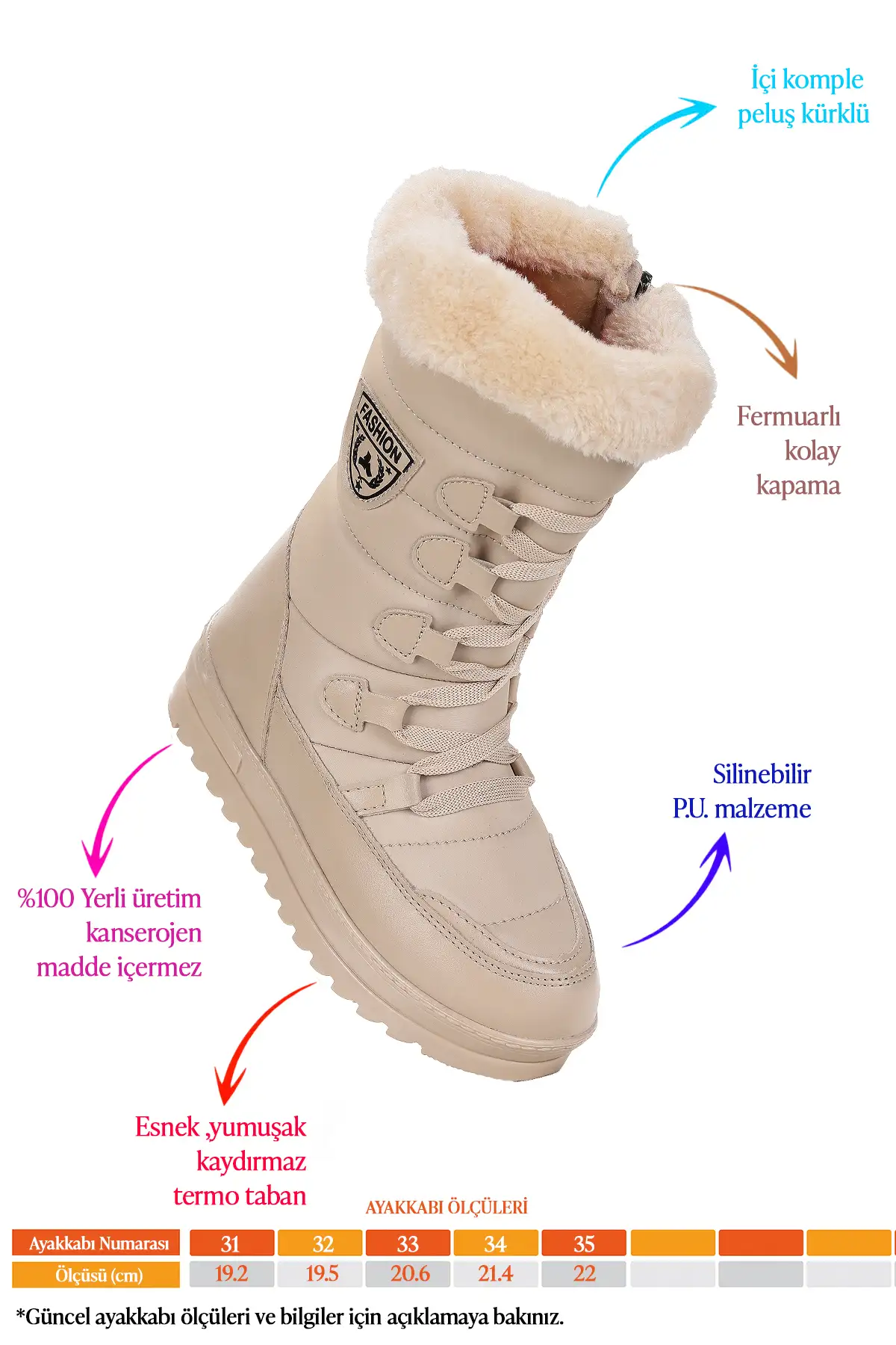 بوت بچگانه چکمه برفی دخترانه دکوی داخلی با پوسته حرارتی و پشمی برند Kiko Kids - 8392