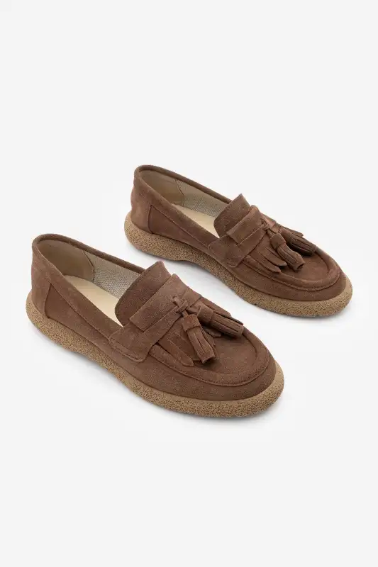 کفش لوفر زنانه روزمره از چرم طبیعی مدل با رنگ قهوهای سوئدی برند Marjin - 8542 کفش لوفر زنانه روزمره از چرم طبیعی مدل با رنگ قهوهای سوئدی برند Marjin - 8542