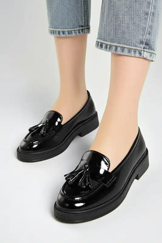 کفش لوفر زنانه کیف چرمی مشکی با پاپیون، راحتی با پاپیون مشکی براق برند GRADA - 8565 کفش لوفر زنانه کیف چرمی مشکی با پاپیون، راحتی با پاپیون مشکی براق برند GRADA - 8565