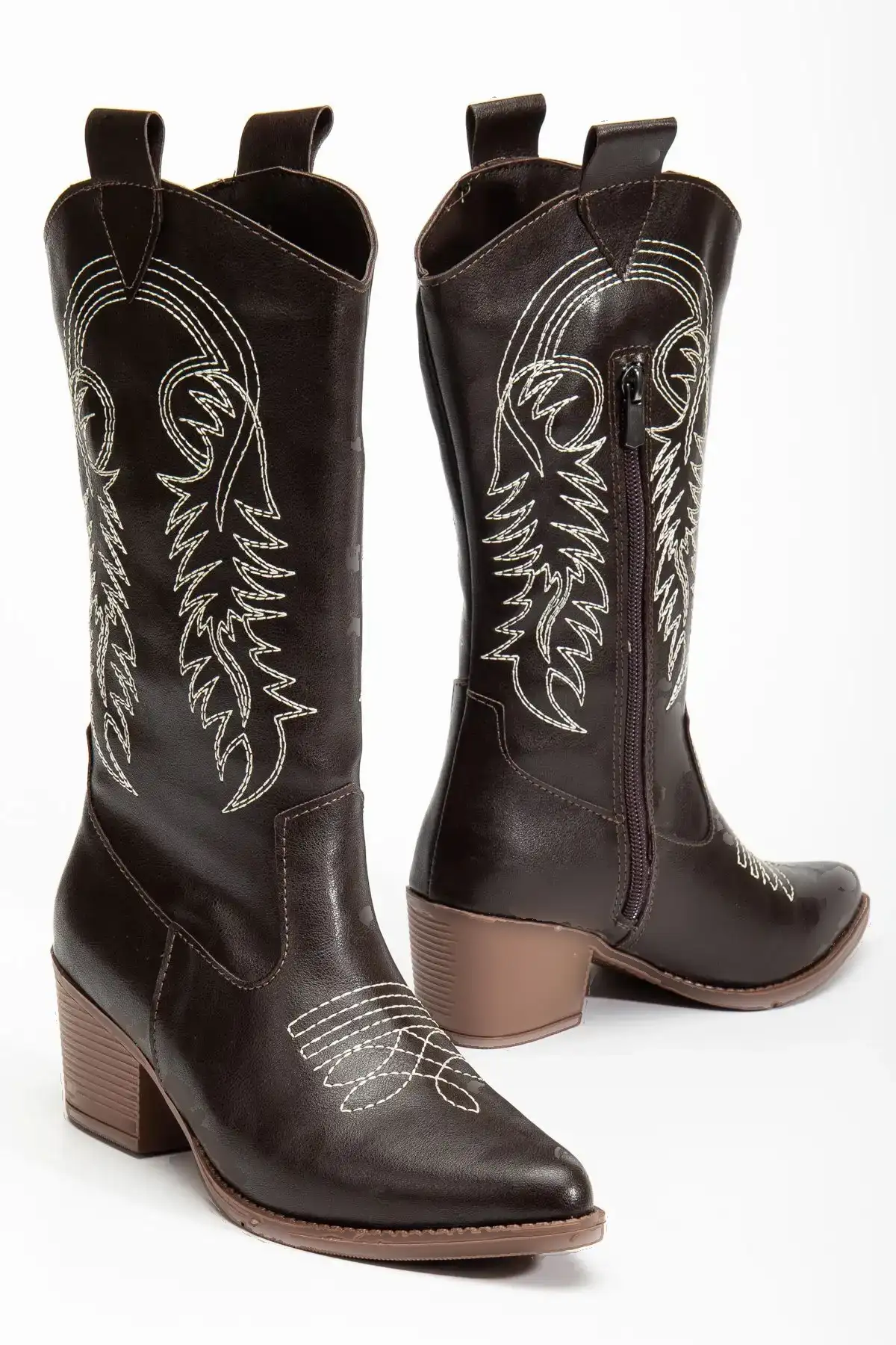 بوت و نیم‌ بوت زنانه چکمه‌های کابی جدید فصل با دخت رنگ قهه‌ای مایل به نارنجی برند bakacstore - 8430