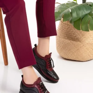 کفش زنانه راحتی چرم اصل با زیره آناتومیک و بند، مدل Ndr.5506 - رنگ مشکی-قرمز - شماره 39 برند Gondol - 8504