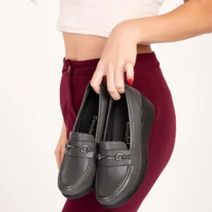 کفش زنانه راحت با جزئیات بند، زیره آناتومیک از چرم طبیعی Esfa.2086 برند Gondol - 8479