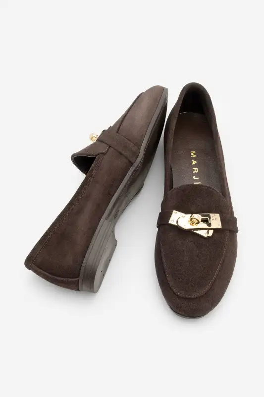 کفش لوفر زنانه روزمره مدل با چرم طبیعی و سگک نادور رنگ قهوهای سوئدی برند Marjin - 8551 کفش لوفر زنانه روزمره مدل با چرم طبیعی و سگک نادور رنگ قهوهای سوئدی برند Marjin - 8551