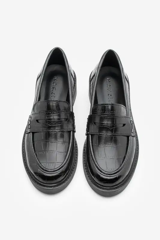 کفش لوفر زنانه کلاسیک روزمره ماکسن با طرح کرک سیاه برند Marjin - 8556