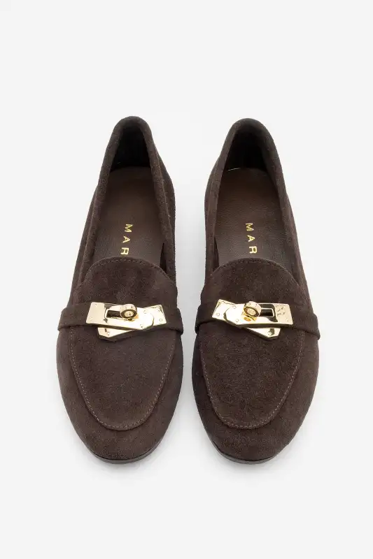 کفش لوفر زنانه روزمره مدل با چرم طبیعی و سگک نادور رنگ قهوهای سوئدی برند Marjin - 8551 کفش لوفر زنانه روزمره مدل با چرم طبیعی و سگک نادور رنگ قهوهای سوئدی برند Marjin - 8551