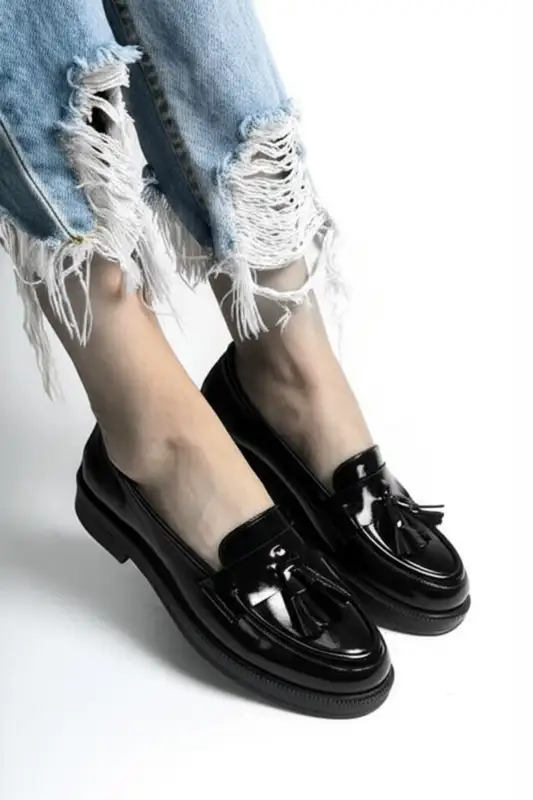 کفش لوفر زنانه کیف چرمی مشکی با پاپیون، راحتی با پاپیون مشکی براق برند GRADA - 8565 کفش لوفر زنانه کیف چرمی مشکی با پاپیون، راحتی با پاپیون مشکی براق برند GRADA - 8565