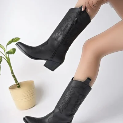 بوت و نیم بوت زنانه کفش چکمه ای مشکی چرم با دخت جدید فصل برند bakacstore - 8429