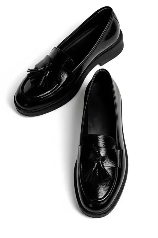 کفش لوفر زنانه کیف چرمی مشکی با پاپیون، راحتی با پاپیون مشکی براق برند GRADA - 8565 کفش لوفر زنانه کیف چرمی مشکی با پاپیون، راحتی با پاپیون مشکی براق برند GRADA - 8565