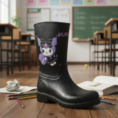 بوت بچگانه چکمه بارانی دخترانه مشکی و بنفش با طرح کرومی ضد آب برند Sea&Blue - 8410