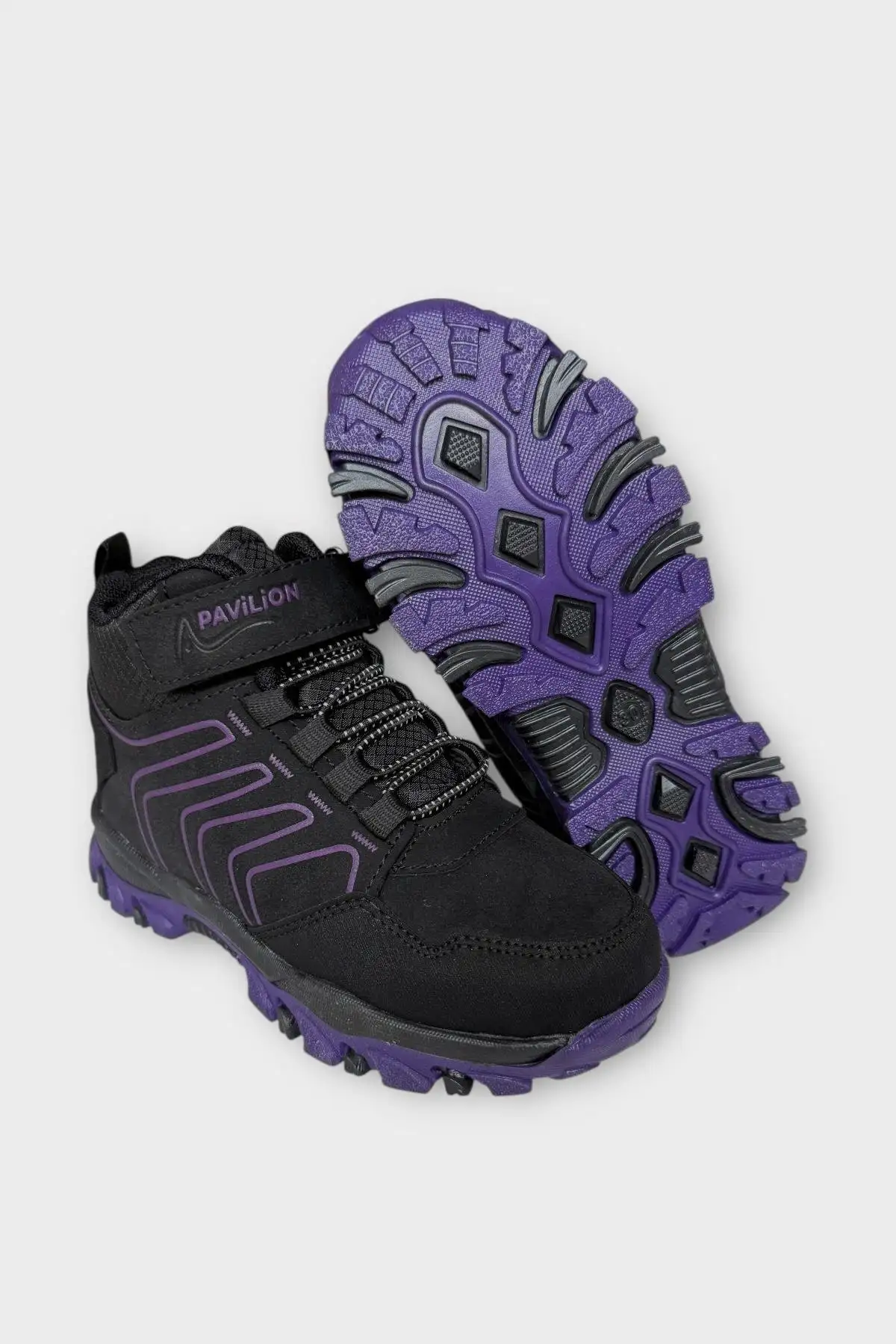 بوت بچگانه کفش با جزئیات بند چسبی ضد آب و ضد سرما - سیاه - بنفش برند Liger - 8387