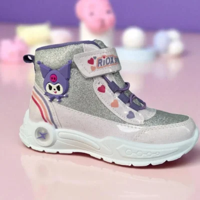 بوت بچگانه چکمه راحت دخترانه با زیره آناتومیک و چسبی نورانی، رنگ نقره‌ای و بنفش، مناسب فصل زمستان برند ALTUNTAŞ - 8391