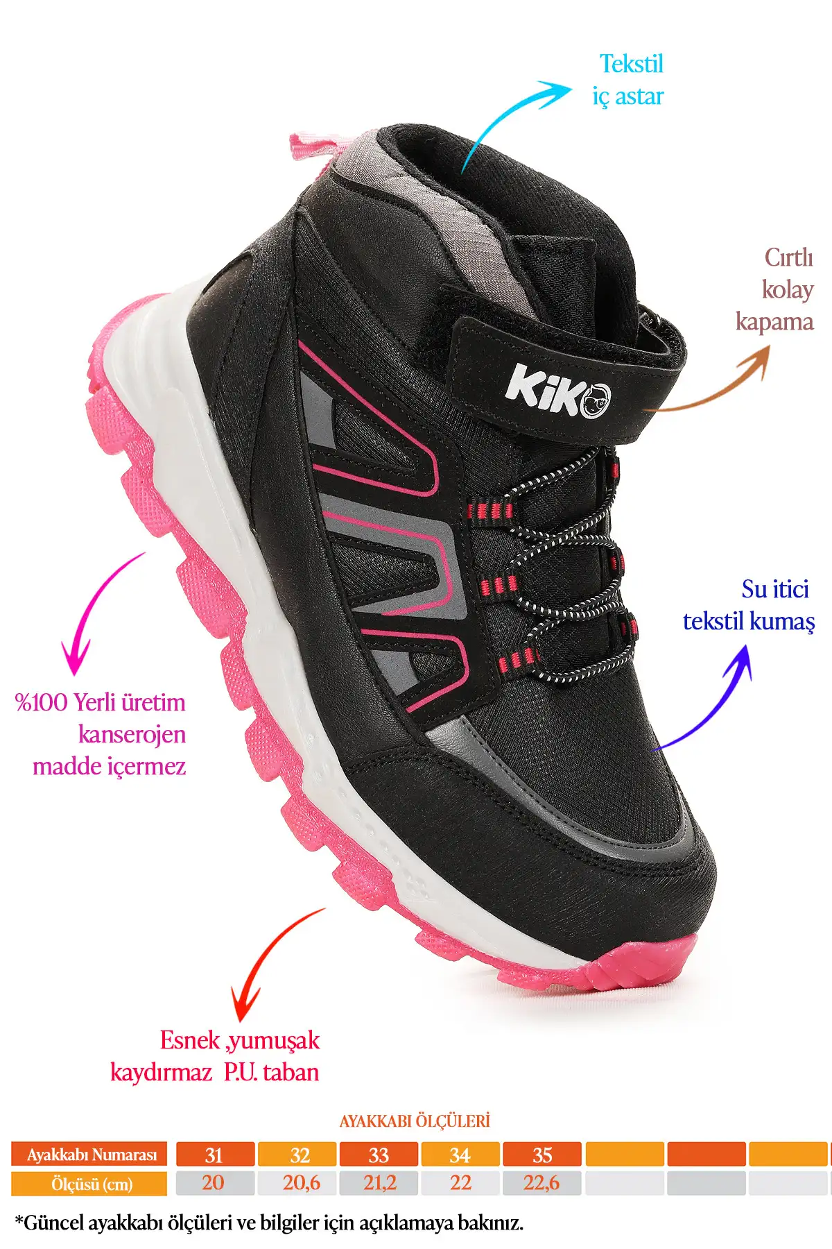 بوت بچگانه کفش ورزشی دخترانه مدل کالی ترمو با بند چسبی برند Kiko Kids - 8402 بوت بچگانه کفش ورزشی دخترانه مدل کالی ترمو با بند چسبی برند Kiko Kids - 8402